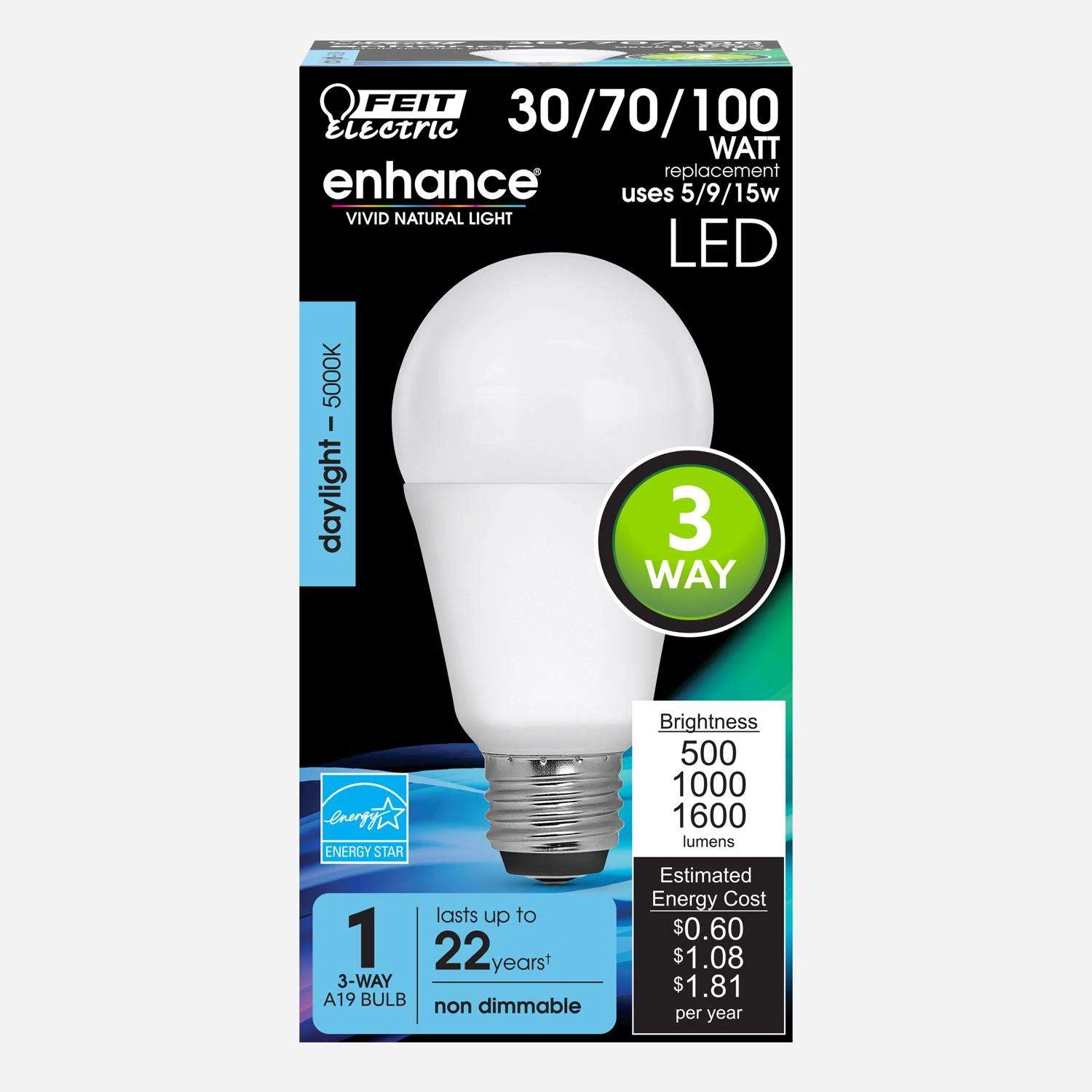 Feit Enhance A19 E26 (Medium) LED Bulb Daylight 30/70/100 Watt Equivalence 1 Pk 3 Feit Enhance A19 E26 (Medium) LED Bulb Daylight 30/70/100 Watt Equivalence 1 Pk