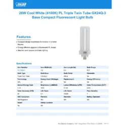 Feit CFL 26 W PL 2.1 In. D X 5.2 In. L Fluorescent Bulb Cool White Tubular 4100 K 1 Pk -Luminexm Store 03bc3311 4e4c 40e0 905d fb7e1b3740d0