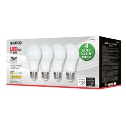 Satco Type-A A19 E26 (Medium) LED Bulb Warm White 75 Watt Equivalence 4 Pk -Luminexm Store 03d24f02 aa71 4008 bf4c b9f7d8c95656