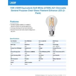 Feit Enhance A19 E26 (Medium) Filament LED Bulb Soft White 100 Watt Equivalence 2 Pk -Luminexm Store 1192290c 3d0f 4cf1 b03f 3da750eec468