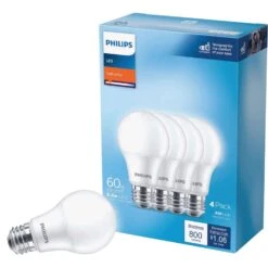 Philips A19 E26 (Medium) LED Bulb Soft White 60 Watt Equivalence 4 Pk