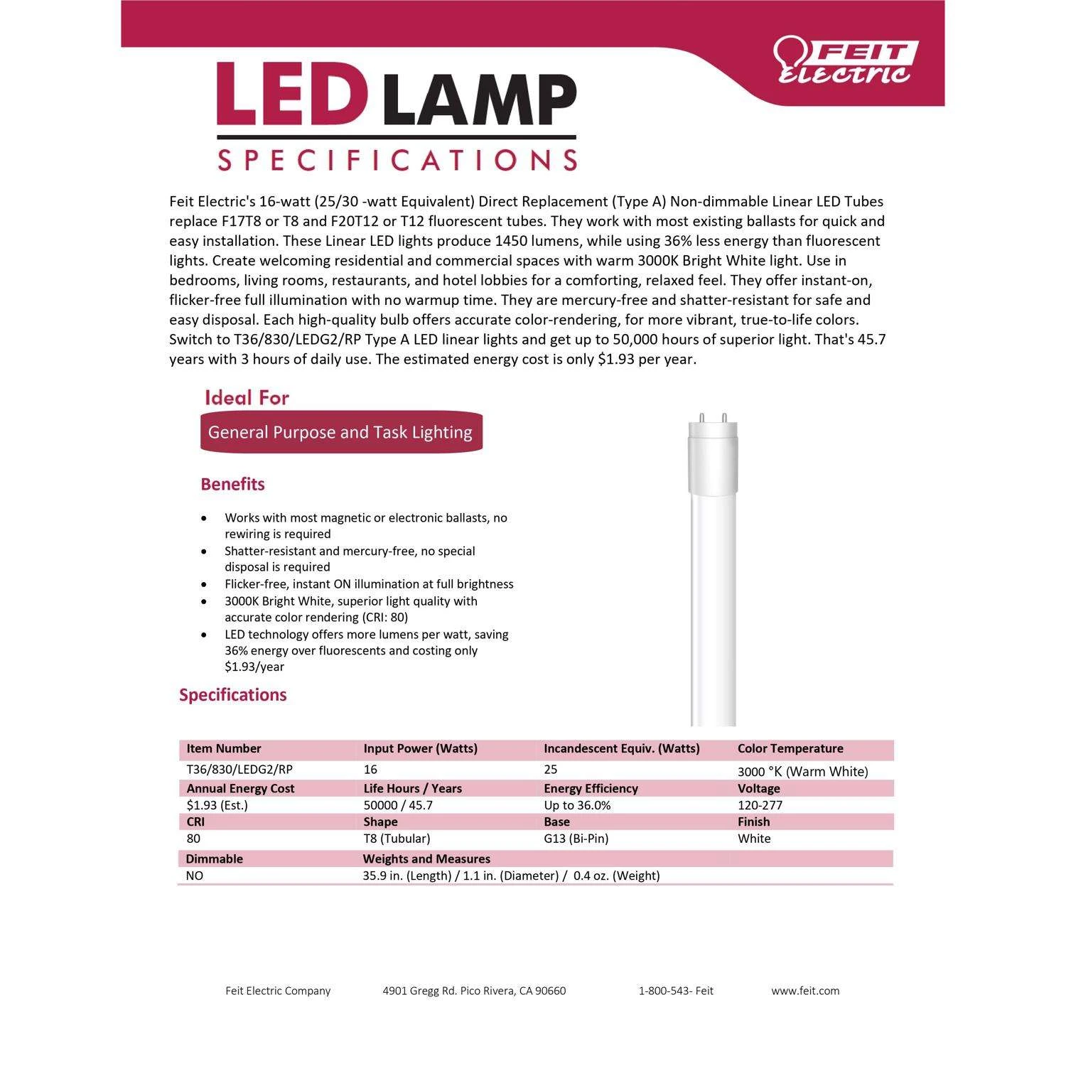 Feit Plug & Play T8 And T12 Warm White 35.9 In. G13 Linear LED Bulb 12 Watt Equivalence 1 Pk 9 Feit Plug & Play T8 And T12 Warm White 35.9 In. G13 Linear LED Bulb 12 Watt Equivalence 1 Pk - Image 7