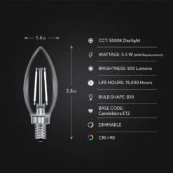 Feit White Filament BA10 E12 (Candelabra) Filament LED Bulb Daylight 60 Watt Equivalence 2 Pk -Luminexm Store 27a763d7 3bc1 4208 899f ae1fa869061f