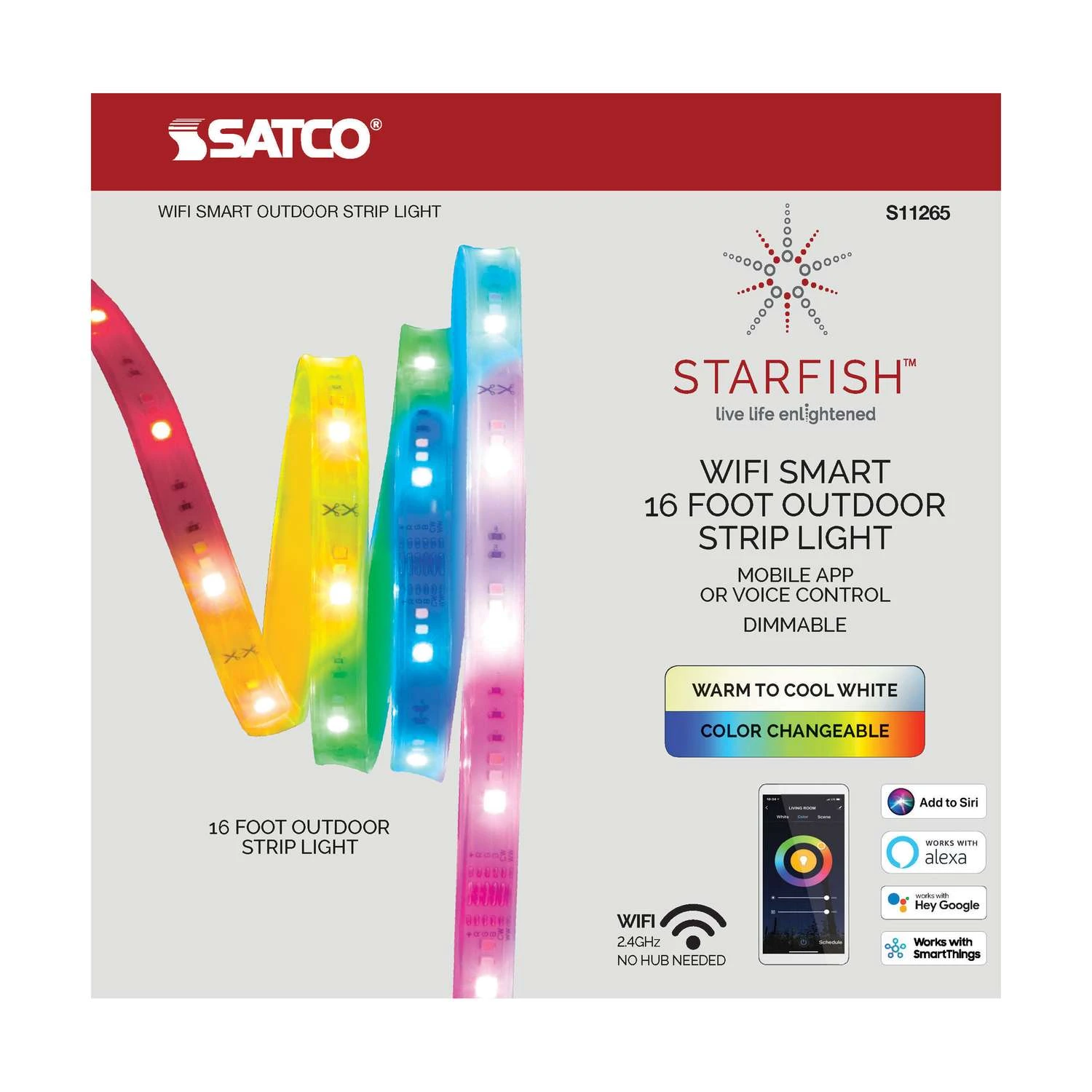 Satco Starfish 16 Ft. L Color Changing Plug-In LED Tape Light 1 Pk 3 Satco Starfish 16 Ft. L Color Changing Plug-In LED Tape Light 1 Pk