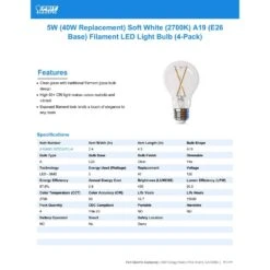 Feit Enhance A19 E26 (Medium) Filament LED Bulb Soft White 40 Watt Equivalence 4 Pk -Luminexm Store 2ab4200e f383 4d6e 8a0c 6b92879ba7a1