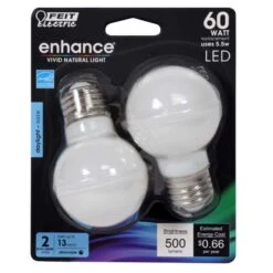 Feit Enhance G16.5 E26 (Medium) Filament LED Bulb Daylight 60 Watt Equivalence 2 Pk