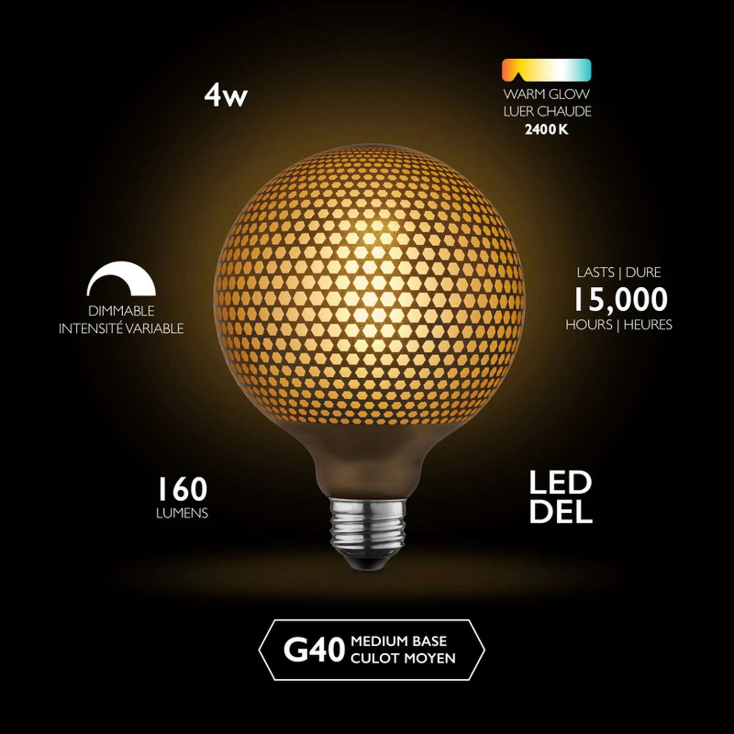 Globe Electric Moderna G40 E26 (Medium) Filament LED Bulb Amber Soft White 40 Watt Equivalence 1 Pk 8 Globe Electric Moderna G40 E26 (Medium) Filament LED Bulb Amber Soft White 40 Watt Equivalence 1 Pk - Image 6
