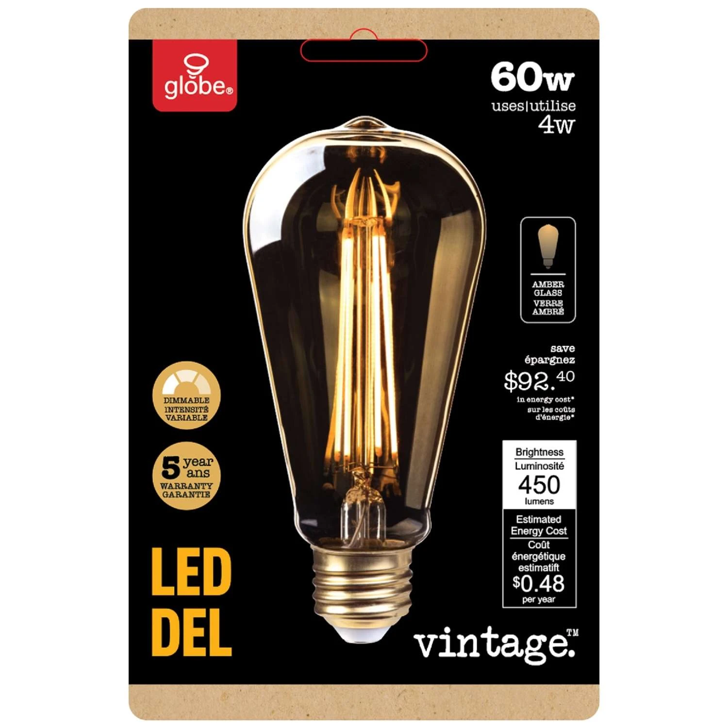 Globe Electric Vintage ST19 E26 (Medium) LED Bulb Warm White 60 Watt Equivalence 1 Pk 4 Globe Electric Vintage ST19 E26 (Medium) LED Bulb Warm White 60 Watt Equivalence 1 Pk - Image 2