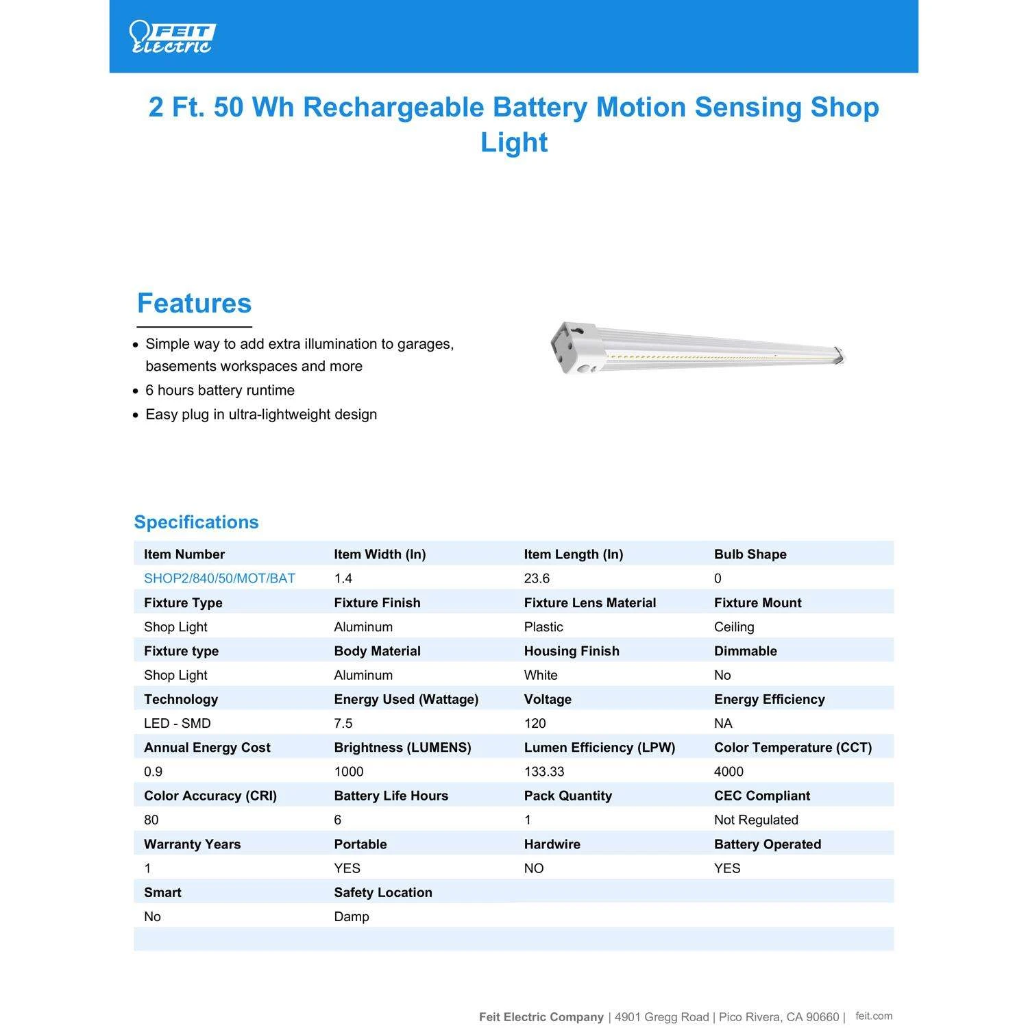 Feit SHOP 24 In. 1-Light Each 50 W LED Shop Light 8 Feit SHOP 24 In. 1-Light Each 50 W LED Shop Light - Image 6