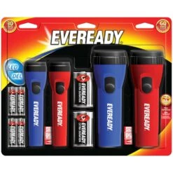 Eveready 25 Lm Black/Blue/Red LED Flashlight AA/D Battery