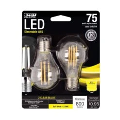 Feit LED A15 E17 (Intermediate) Filament LED Bulb Soft White 75 Watt Equivalence 2 Pk