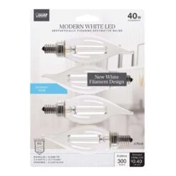 Feit White Filament BA10 E12 (Candelabra) Filament LED Bulb Daylight 40 Watt Equivalence 4 Pk