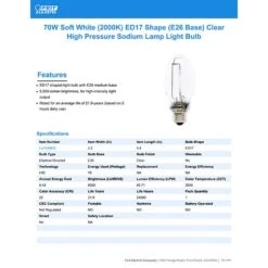 Feit 70 W ED17 HID Bulb 6000 Lm Daylight High Pressure Sodium 1 Pk 7 Feit 70 W ED17 HID Bulb 6000 Lm Daylight High Pressure Sodium 1 Pk -Luminexm Store 545c2956 0f53 4009 b4c8 eb8aab3de978