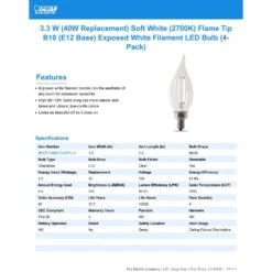 Feit White Filament BA10 E12 (Candelabra) Filament LED Bulb Soft White 40 Watt Equivalence 4 Pk -Luminexm Store 5793e00a 221e 4e9d 980b 5820a12cb926