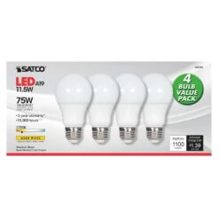 Satco Type-A A19 E26 (Medium) LED Bulb Warm White 75 Watt Equivalence 4 Pk -Luminexm Store 611dc6be 152e 4910 9fe1 57e75d69cf80