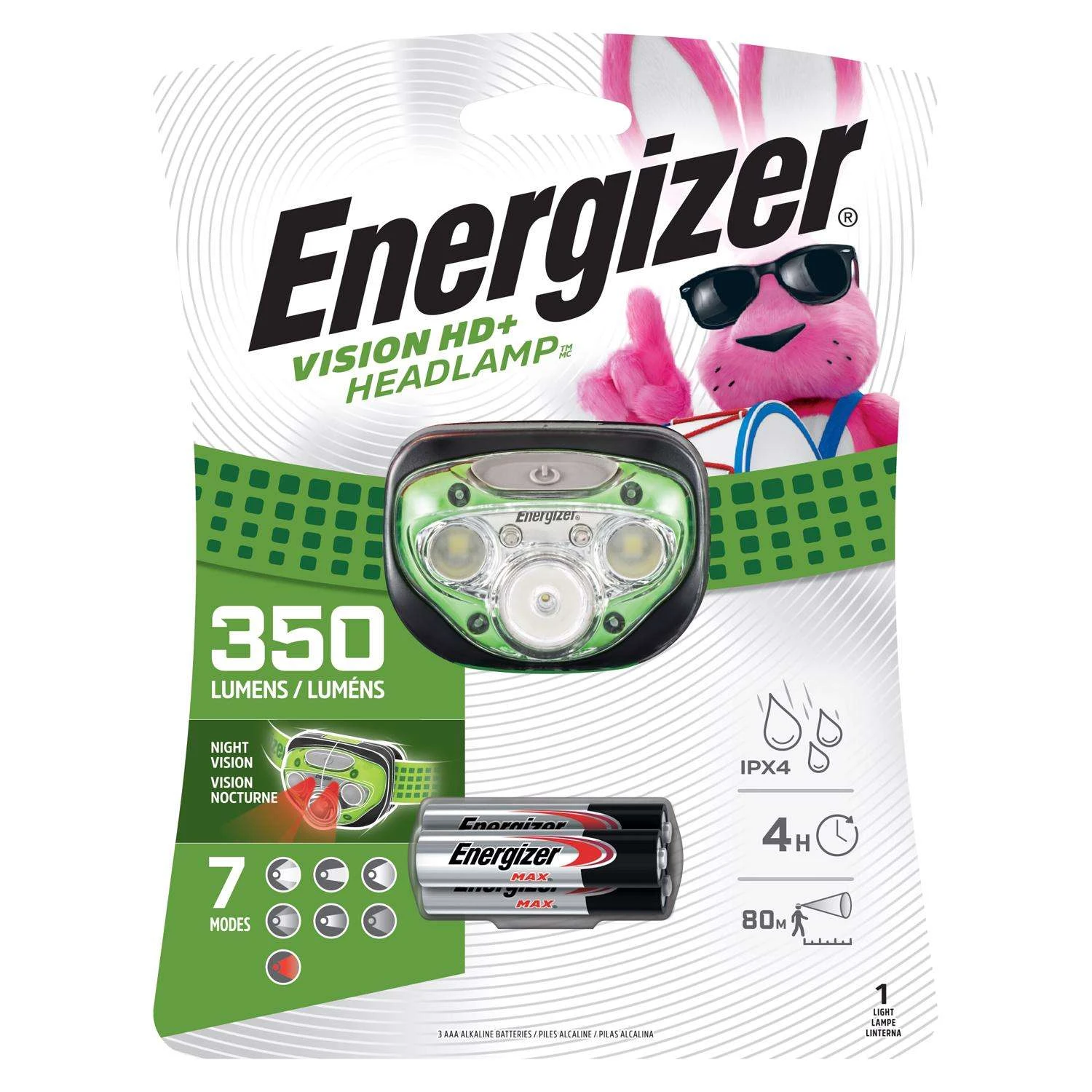 Energizer Vision HD + 350 Lm Green LED Headlight AAA Battery 3 Energizer Vision HD + 350 Lm Green LED Headlight AAA Battery