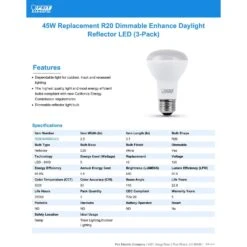 Feit Enhance R20 E26 (Medium) LED Bulb Daylight 45 Watt Equivalence 3 Pk -Luminexm Store 7e8a71d3 5128 4340 a33b 106abb29b9eb
