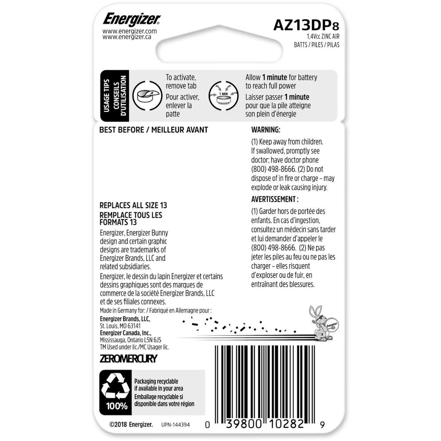 Energizer Zinc Air 13 1.4 V Hearing Aid Battery 8 Pk 4 Energizer Zinc Air 13 1.4 V Hearing Aid Battery 8 Pk - Image 2