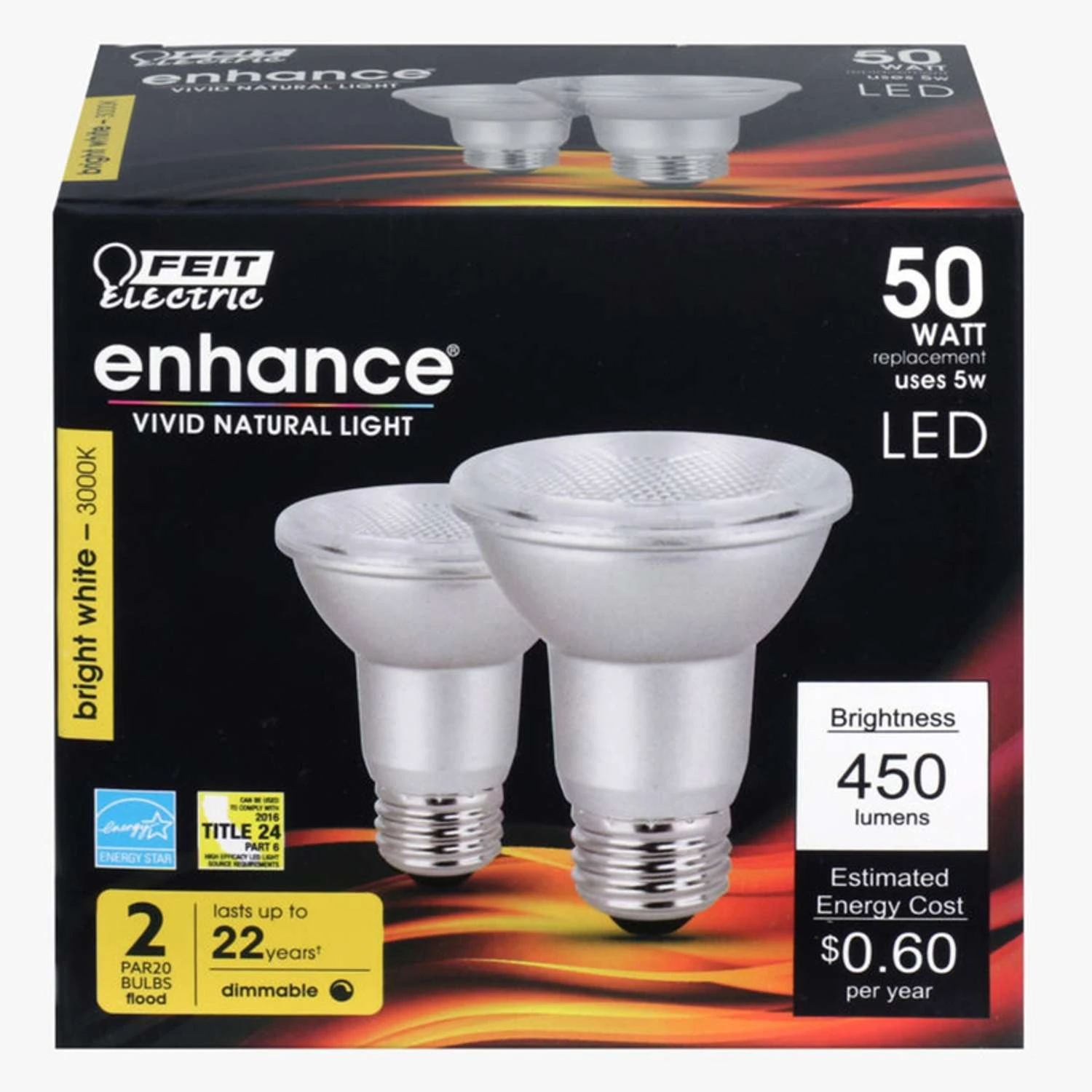 Feit Enhance PAR20 E26 (Medium) LED Bulb Bright White 50 Watt Equivalence 2 Pk 3 Feit Enhance PAR20 E26 (Medium) LED Bulb Bright White 50 Watt Equivalence 2 Pk