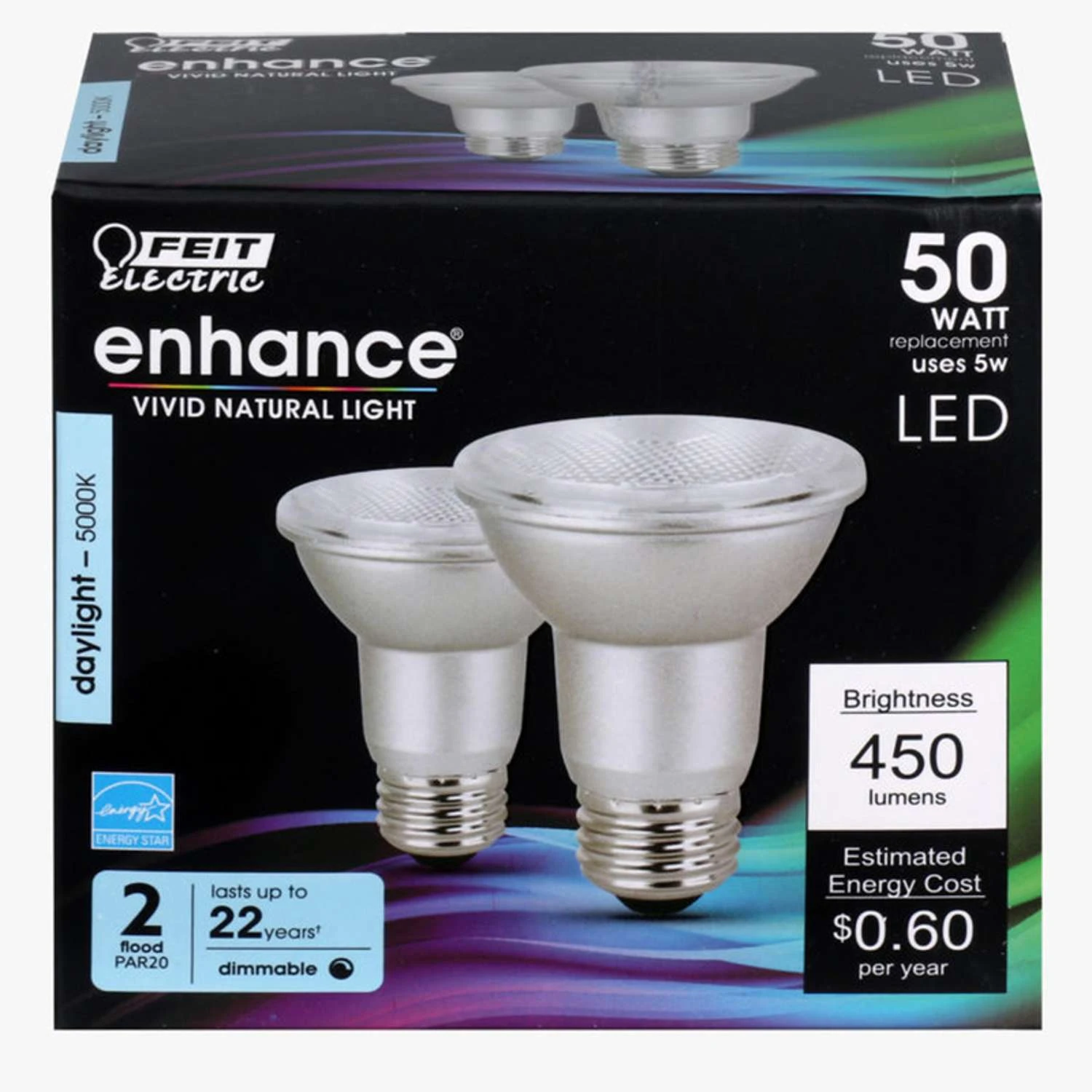 Feit Enhance PAR20 E26 (Medium) LED Bulb Daylight 50 Watt Equivalence 2 Pk 3 Feit Enhance PAR20 E26 (Medium) LED Bulb Daylight 50 Watt Equivalence 2 Pk