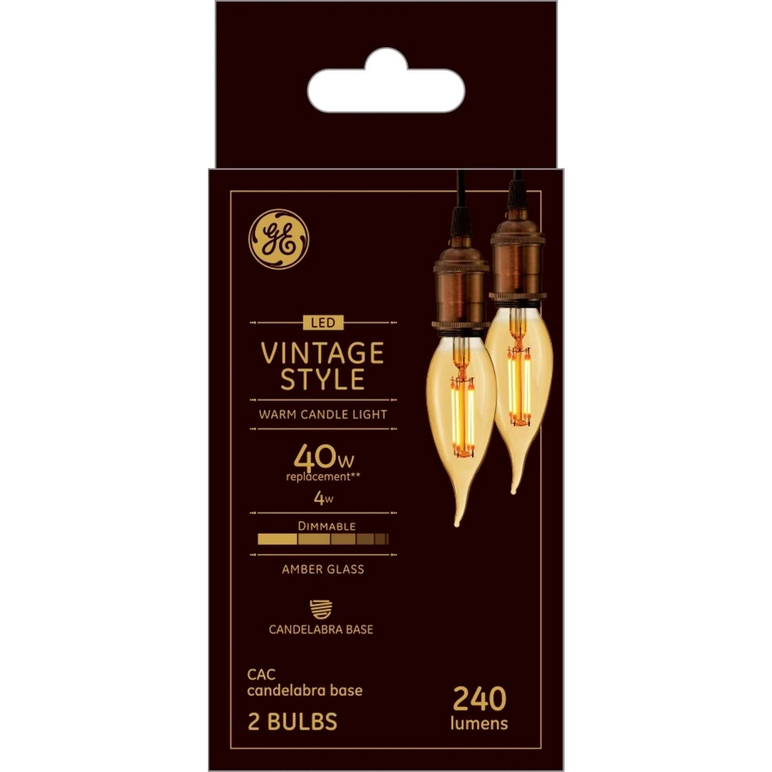 GE CAC E12 (Candelabra) Filament LED Bulb Amber Warm White 40 Watt Equivalence 2 Pk 3 GE CAC E12 (Candelabra) Filament LED Bulb Amber Warm White 40 Watt Equivalence 2 Pk