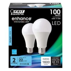 Feit Enhance A19 E26 (Medium) LED Bulb Daylight 100 Watt Equivalence 2 Pk