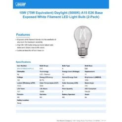 Feit White Filament A15 E26 (Medium) Filament LED Bulb Daylight 75 Watt Equivalence 2 Pk -Luminexm Store a9e17262 9a3f 4fe6 924e 362a3c7599e5