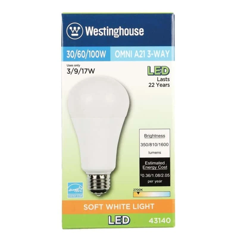 Westinghouse A21 E26 (Medium) Light Bulb 30/60/100 Watt Equivalence 1 Pk 4 Westinghouse A21 E26 (Medium) Light Bulb 30/60/100 Watt Equivalence 1 Pk - Image 2