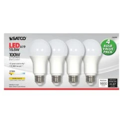 Satco A19 E26 (Medium) LED Bulb Warm White 100 Watt Equivalence 4 Pk