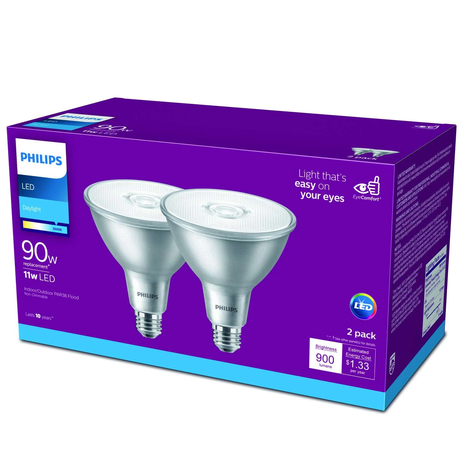 Philips PAR38 E26 (Medium) LED Floodlight Bulb Daylight 90 Watt Equivalence 2 Pk 3 Philips PAR38 E26 (Medium) LED Floodlight Bulb Daylight 90 Watt Equivalence 2 Pk