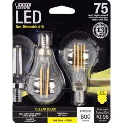 Feit LED A15 E12 (Candelabra) Filament LED Bulb Soft White 75 Watt Equivalence 2 Pk