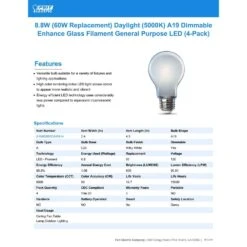 Feit Enhance A19 E26 (Medium) LED Bulb Daylight 60 Watt Equivalence 4 Pk -Luminexm Store b632715a f5e0 48db 805e 6e5faab5a6b5