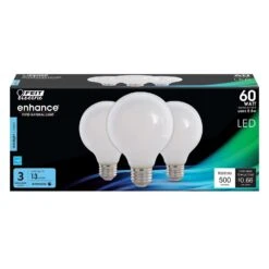 Feit Enhance G25 E26 (Medium) Filament LED Bulb Daylight 60 Watt Equivalence 3 Pk