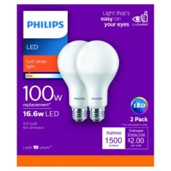 Philips A21 E26 (Medium) LED Bulb Soft White 100 Watt Equivalence 2 Pk