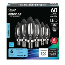 Feit LED Filament B10 E12 (Candelabra) LED Bulb Daylight 60 Watt Equivalence 6 Pk