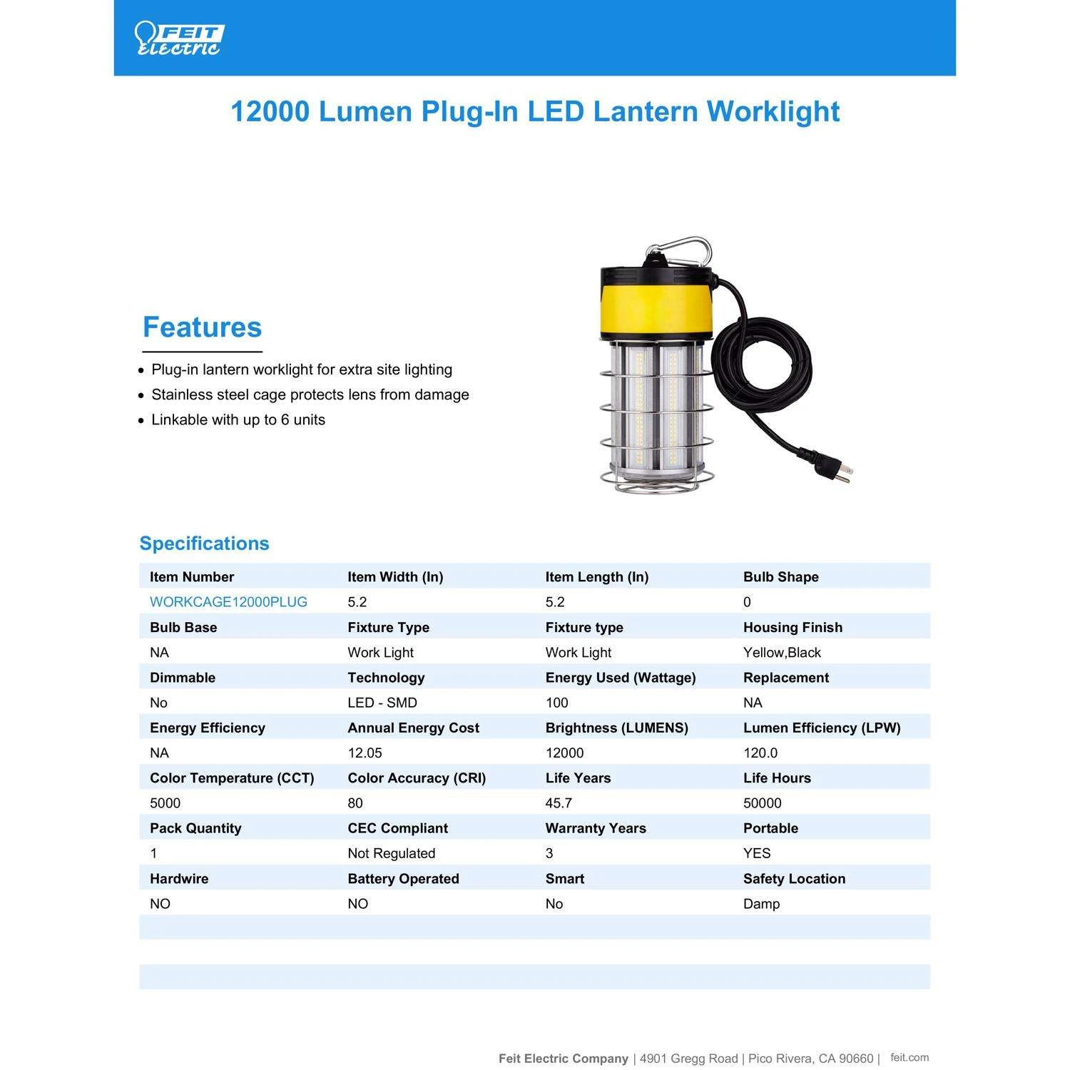 Feit Pro Series 12000 Lm LED Corded String/Linkable Work Light 10 Feit Pro Series 12000 Lm LED Corded String/Linkable Work Light - Image 8
