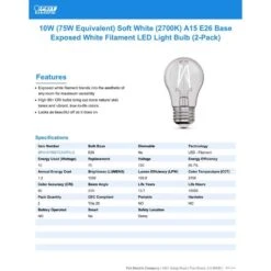 Feit White Filament A15 E26 (Medium) Filament LED Bulb Soft White 75 Watt Equivalence 2 Pk -Luminexm Store e213a7be f908 4fe1 ba3c d91e8bfbb43d