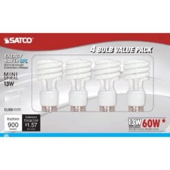 Satco 13 W T2 1.81 In. D X 4.13 In. L CFL Bulb Cool White Spiral 4100 K 4 Pk