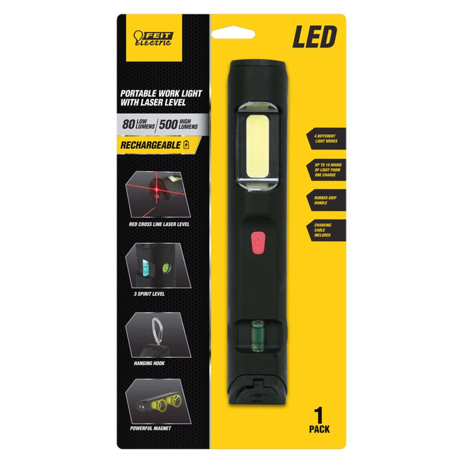 Feit 500 Lm LED Rechargeable Handheld Work Light W/Laser Level 3 Feit 500 Lm LED Rechargeable Handheld Work Light W/Laser Level