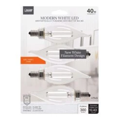 Feit White Filament BA10 E12 (Candelabra) Filament LED Bulb Soft White 40 Watt Equivalence 4 Pk