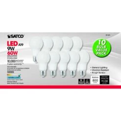 Satco A19 E26 (Medium) LED Bulb Natural Light 60 Watt Equivalence 10 Pk